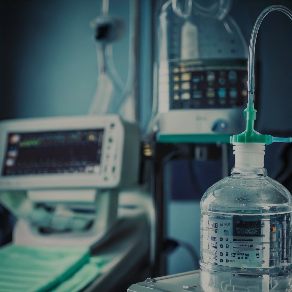 medical ICU hospital backgroud infont flowmeter with humidifire bottel